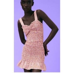 Zara Floral Ditsy Orange Lilac Smocked Sleeveless Minidress, EUC, Size Medium